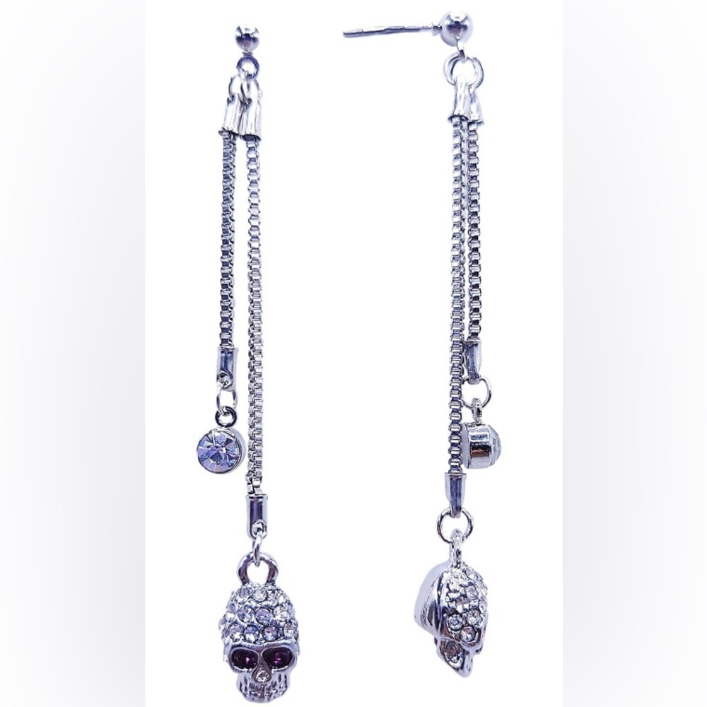 Silver-Tone Skull Dangle Earrings